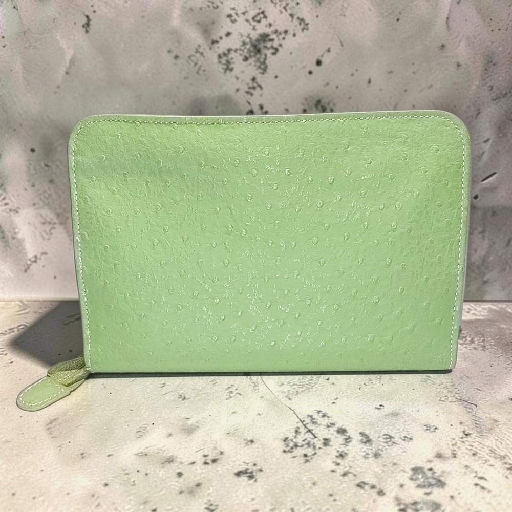 VTG Reed & Barton Ostrich Leather Travel Jewelry Case Organizer Green TD Logo
